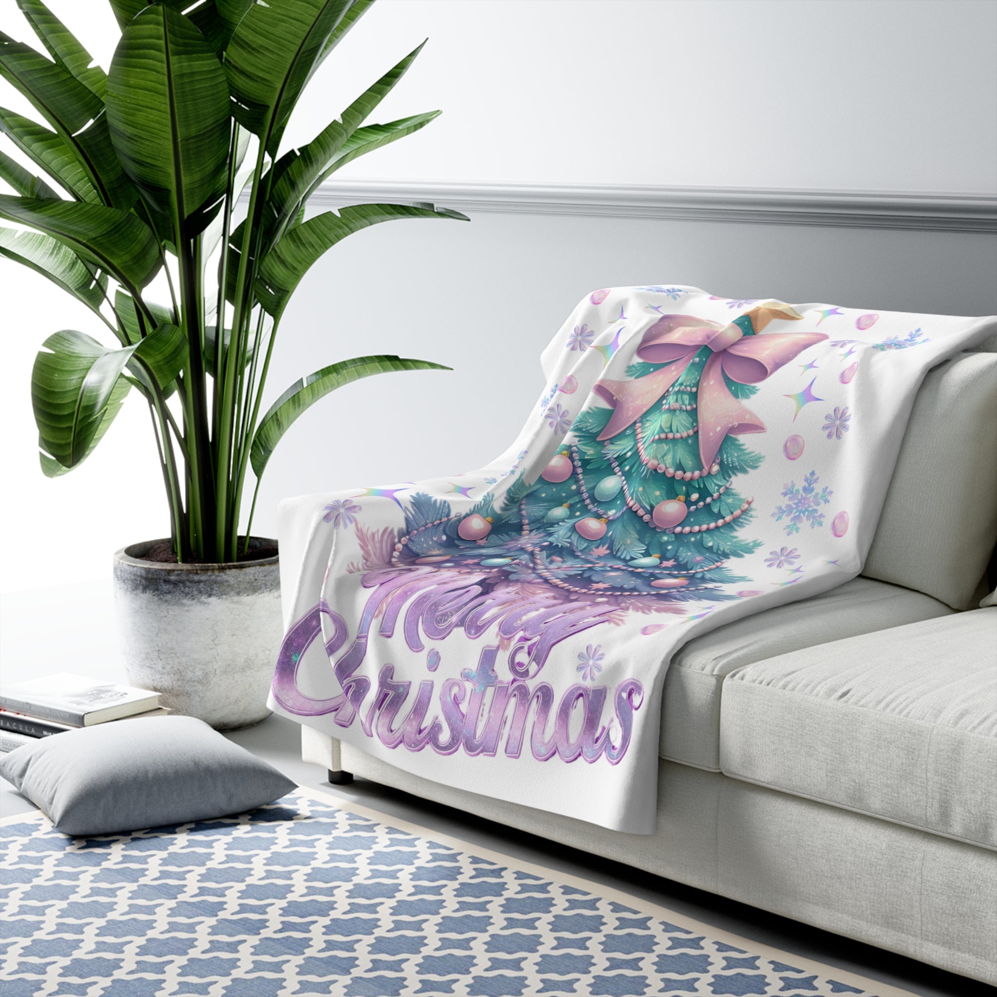 Iridescent Christmas Tree Sherpa Fleece Blanket