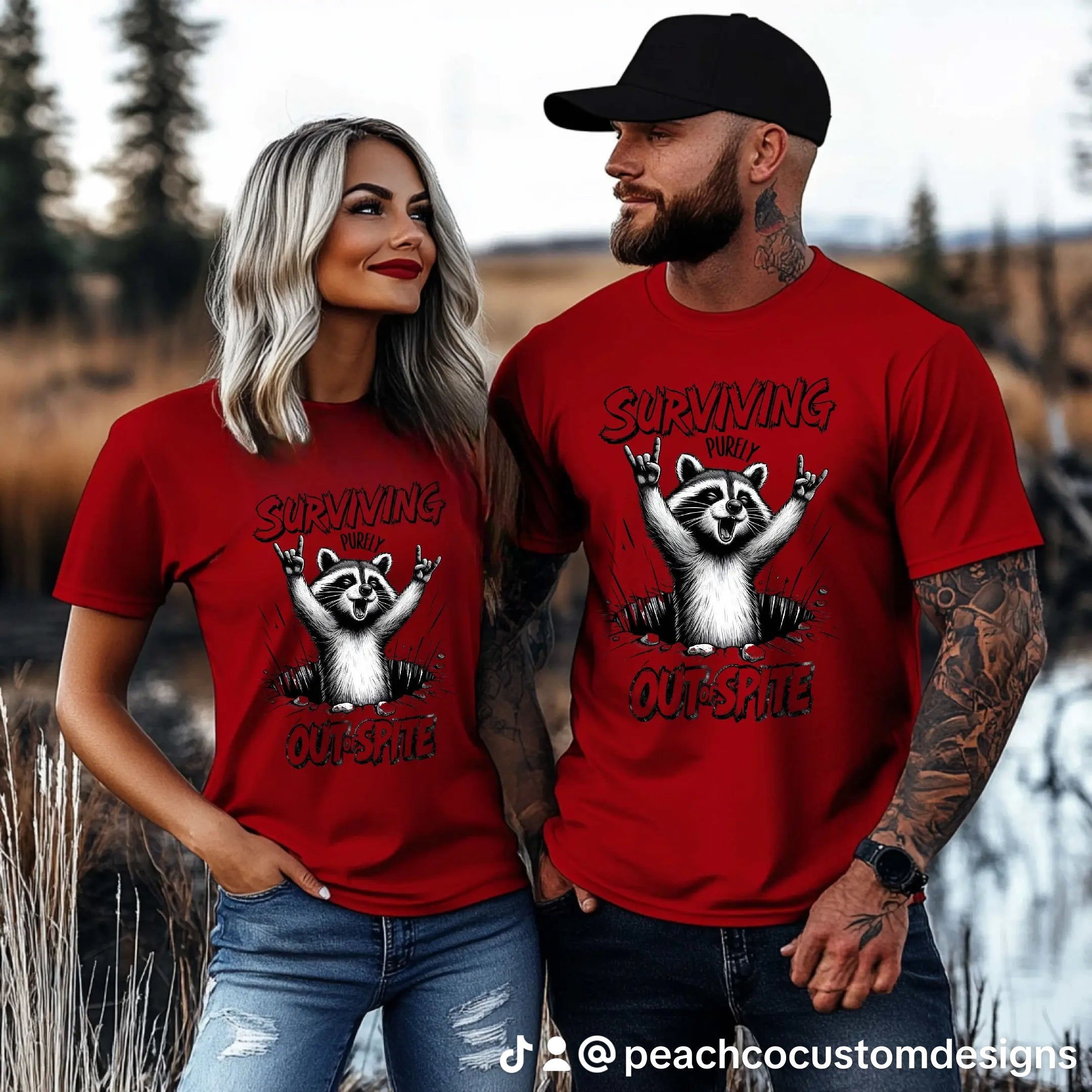 Raccoon Rocker T-Shirt | Surviving Out of Spite | Unisex Humor Top, Gift for Animal Lovers, Fun Casual Wear, Music Lovers Tee, Unique