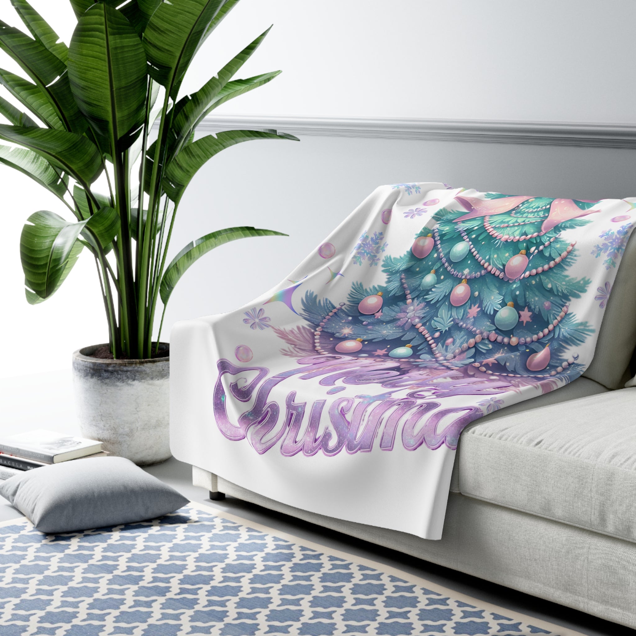 Iridescent Christmas Tree Sherpa Fleece Blanket