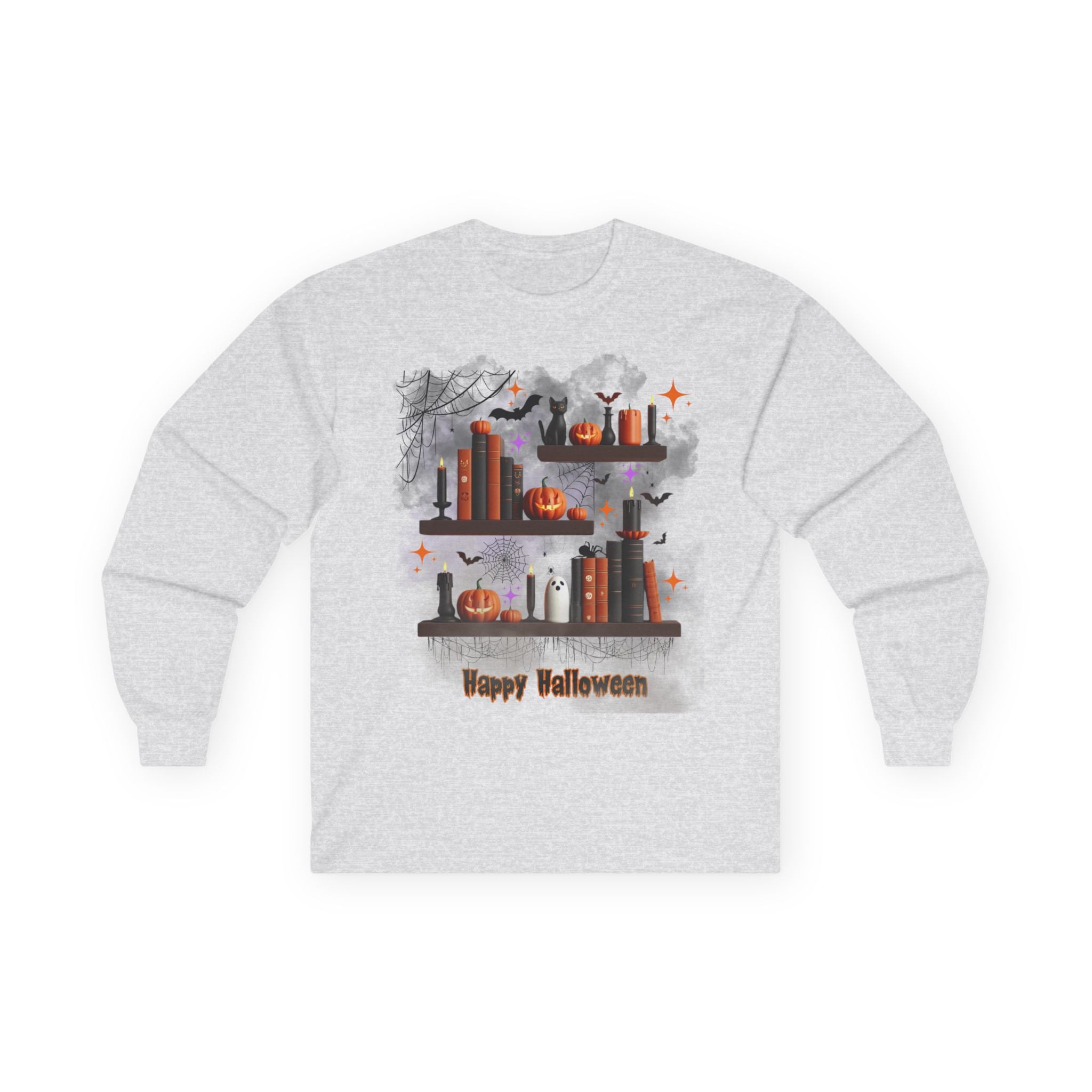 Happy Halloween Long Sleeve Tee, Stylish Fall Fashion Shirt, Seasonal Costume Apparel, Halloween Layering Top, Holiday Unisex Cotton Tee