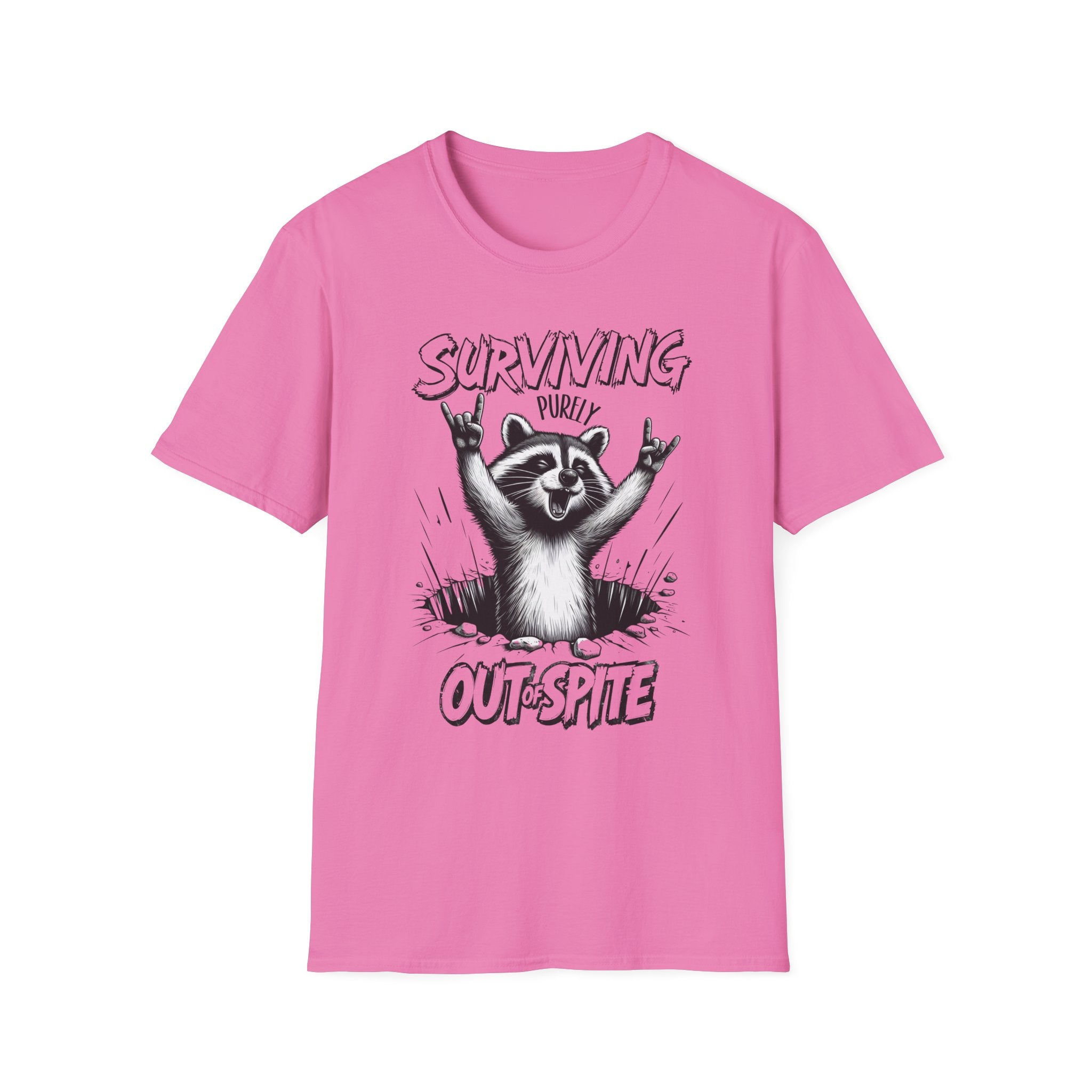 Raccoon Rocker T-Shirt | Surviving Out of Spite | Unisex Humor Top, Gift for Animal Lovers, Fun Casual Wear, Music Lovers Tee, Unique
