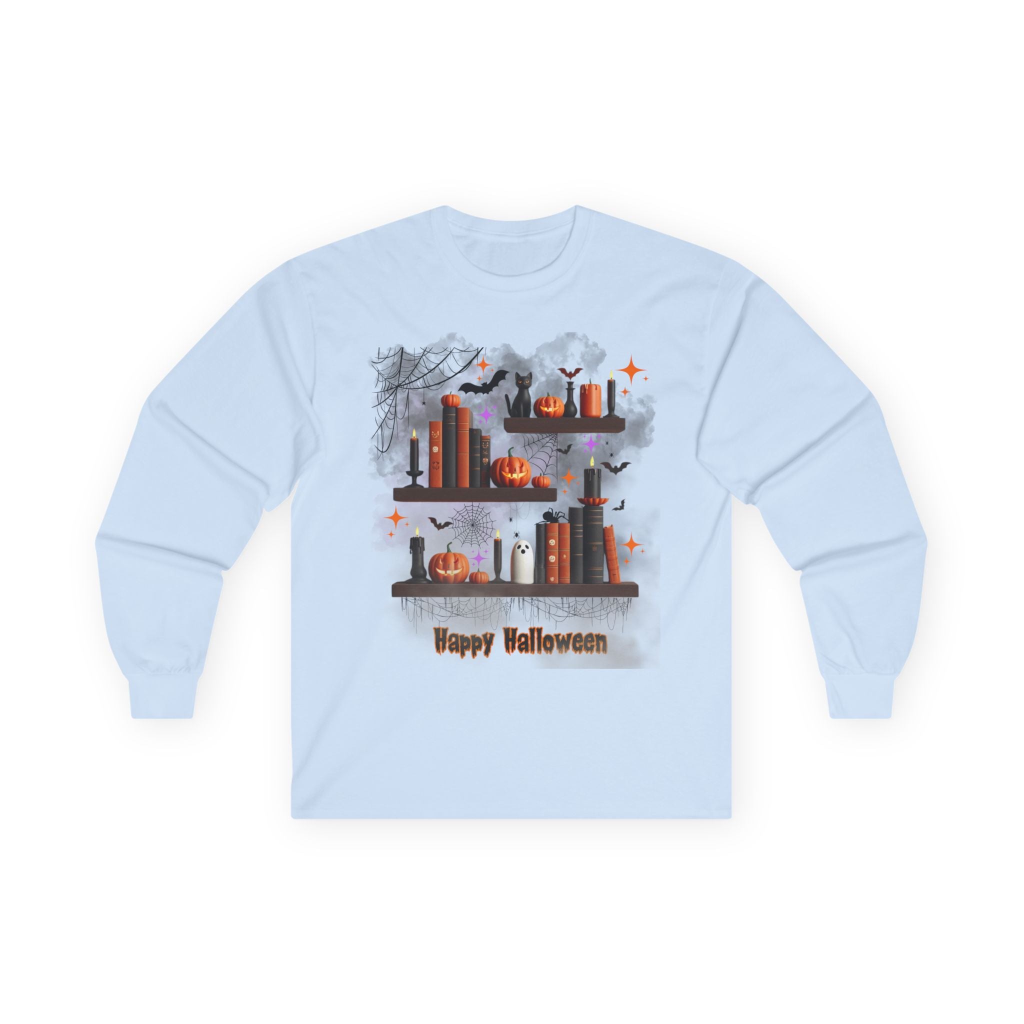 Happy Halloween Long Sleeve Tee, Stylish Fall Fashion Shirt, Seasonal Costume Apparel, Halloween Layering Top, Holiday Unisex Cotton Tee