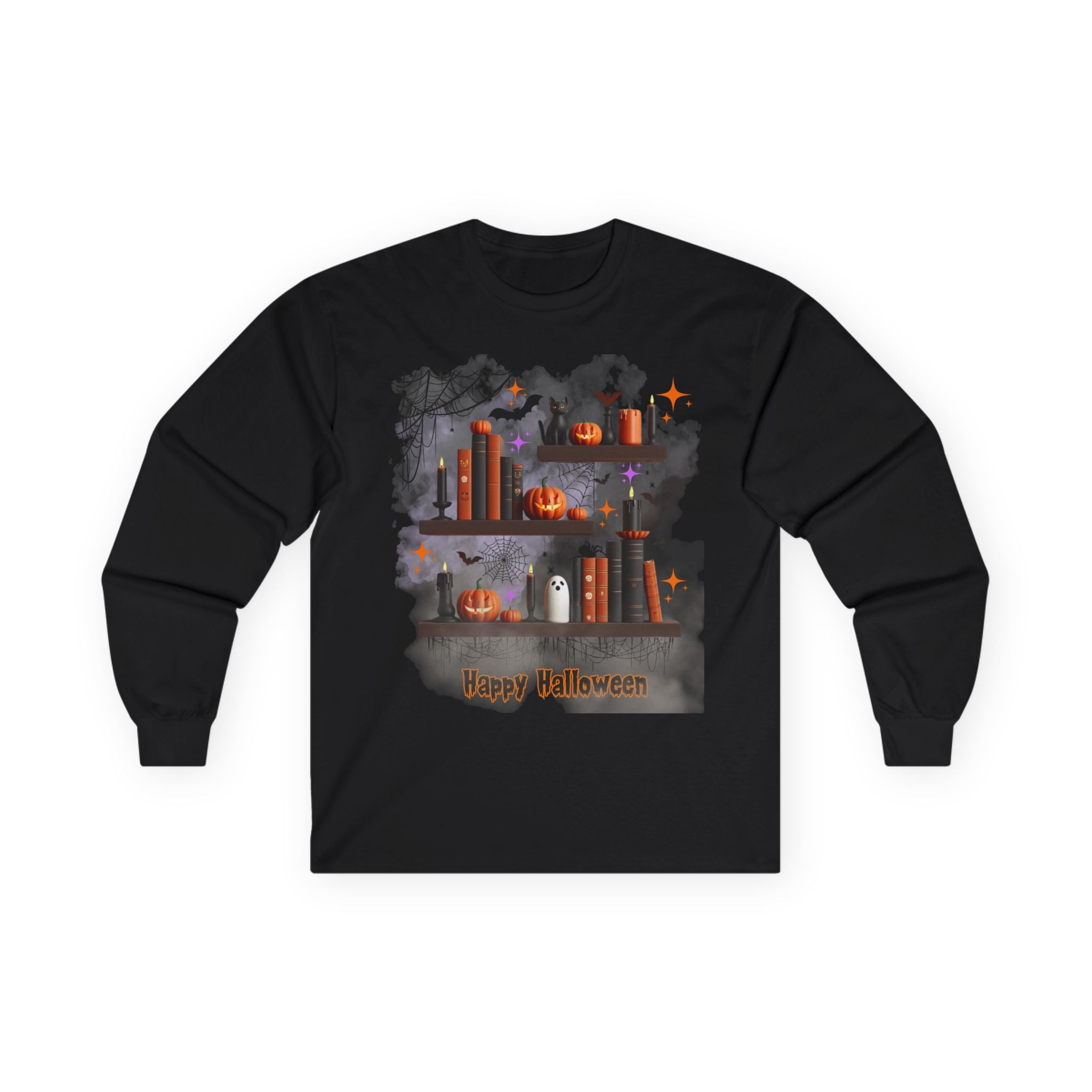Happy Halloween Long Sleeve Tee, Stylish Fall Fashion Shirt, Seasonal Costume Apparel, Halloween Layering Top, Holiday Unisex Cotton Tee