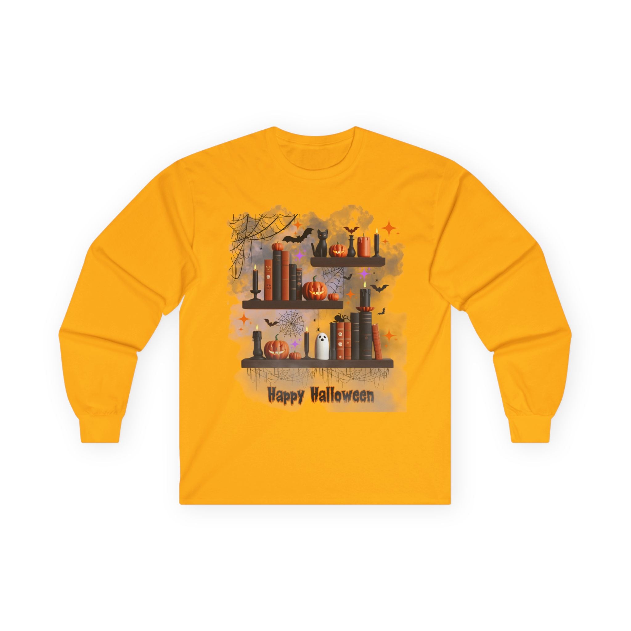 Happy Halloween Long Sleeve Tee, Stylish Fall Fashion Shirt, Seasonal Costume Apparel, Halloween Layering Top, Holiday Unisex Cotton Tee