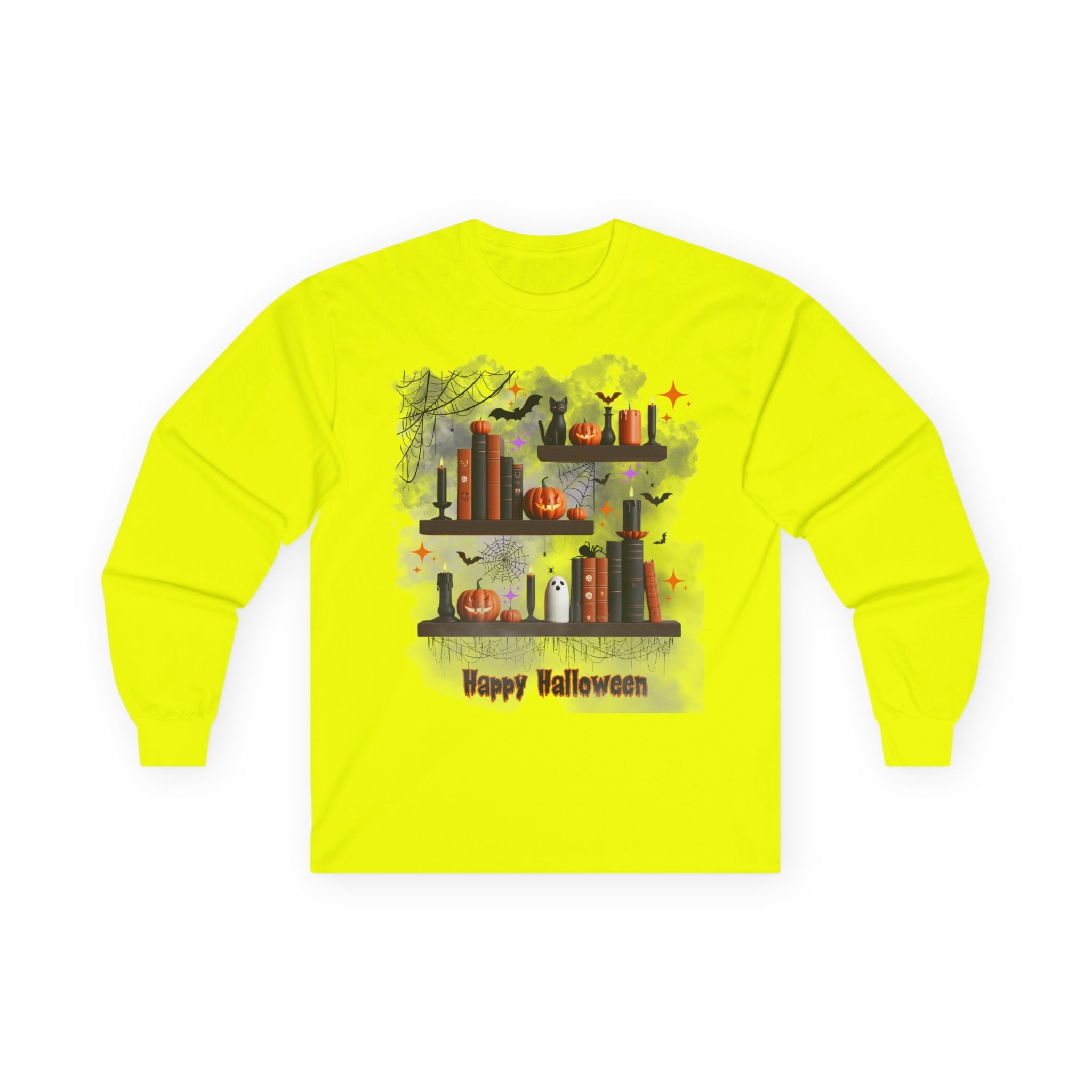 Happy Halloween Long Sleeve Tee, Stylish Fall Fashion Shirt, Seasonal Costume Apparel, Halloween Layering Top, Holiday Unisex Cotton Tee