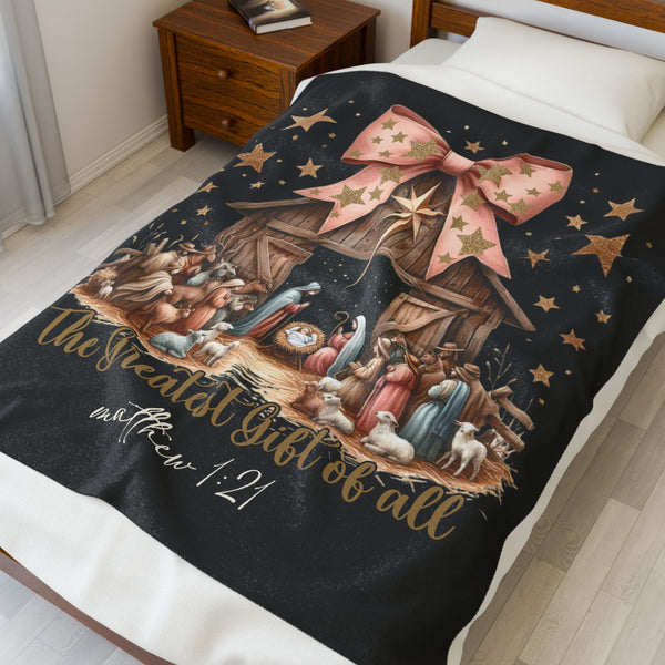 Velveteen Plush Blanket - The Greatest Gift Starring Nativity Scene, Cozy Christmas Gift, Home Decor, Warm Throw, Holiday Blanket