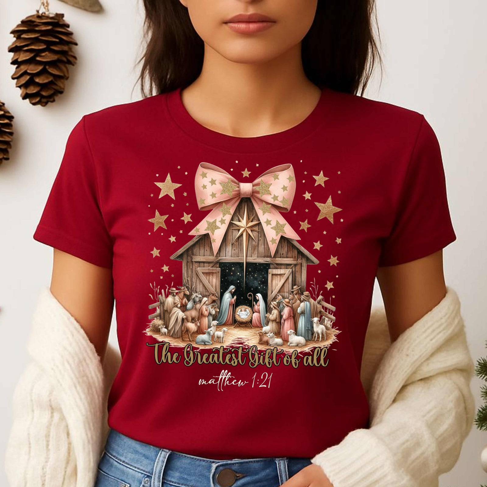Nativity Scene T-Shirt, Christmas Gift, Holiday Apparel, Faith-Based Top, Family Gathering Tee, Religious Celebrations, Unisex Softstyle Tee