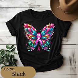 Colorful Butterfly Awareness T-Shirt | Breast Cancer Awareness, Supportive Gift, Unisex Tee, Summer Outfit, Graphic Shirt
