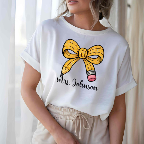 Cute Pencil Bow T-Shirt, Back to School Gift, Teacher Appreciation, Fun Classroom Apparel, Student Style