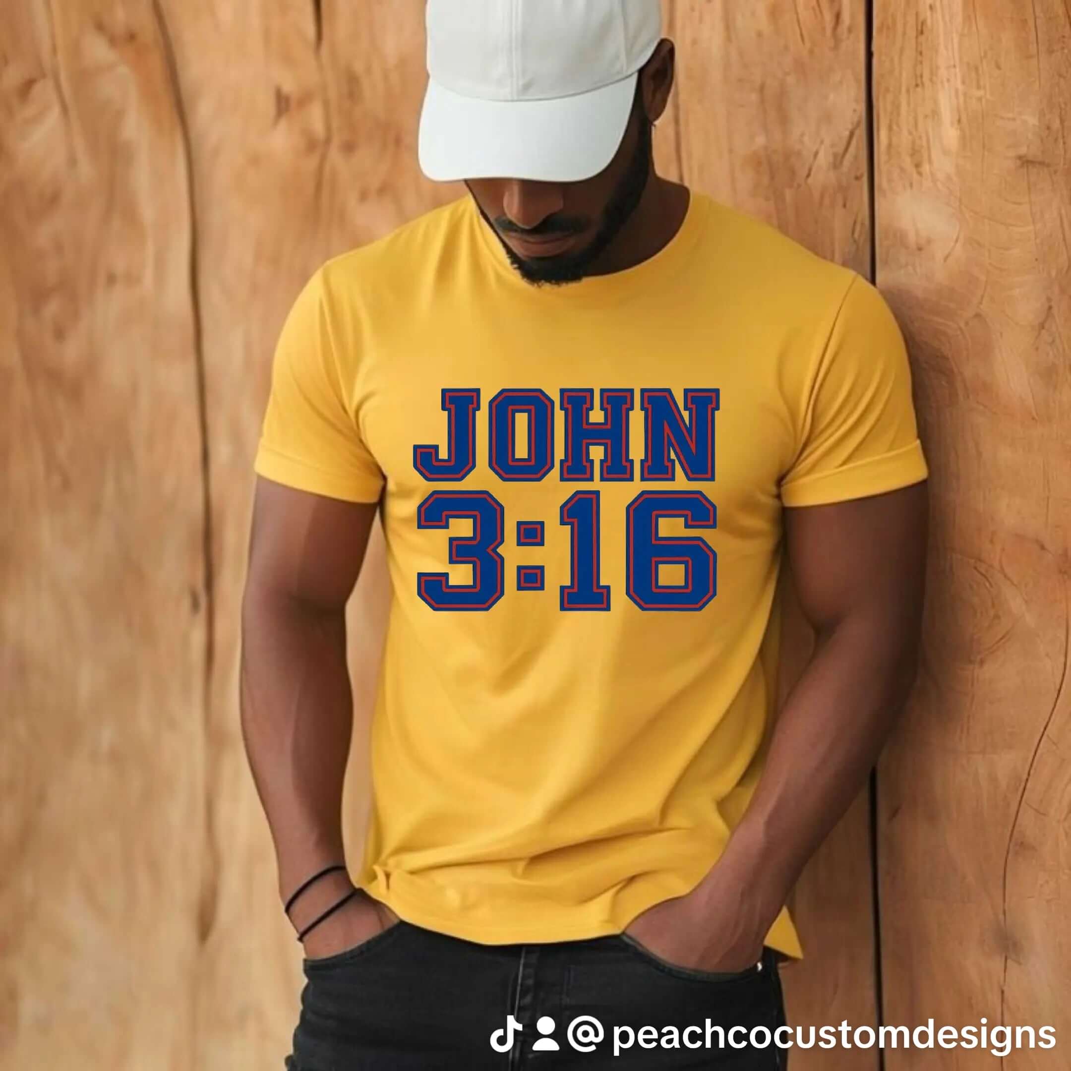Unisex Christian football jersey in yellow featuring John 3:16 printed on the front, perfect for sports and faith events.