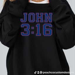 Black Christian football jersey featuring John 3:16 for game day and casual wear.